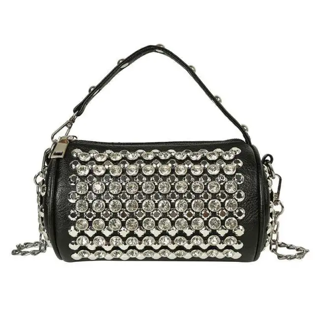 Women's Diamond studded Small Cylinder Western Style Handbags Silver - Shop at LoveMi