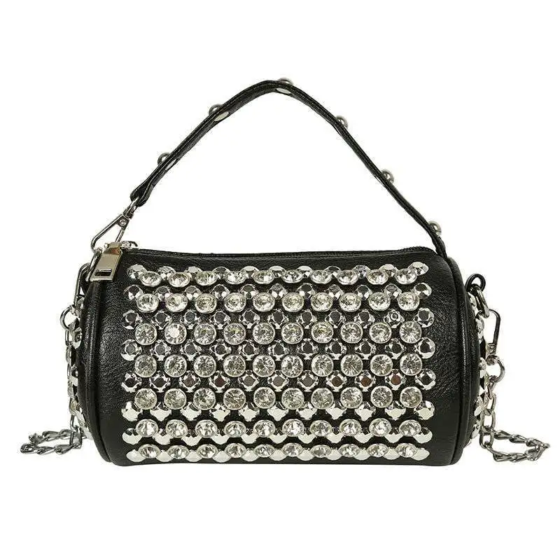 Women's Diamond-studded Small Cylinder Western Style Handbags - Silver