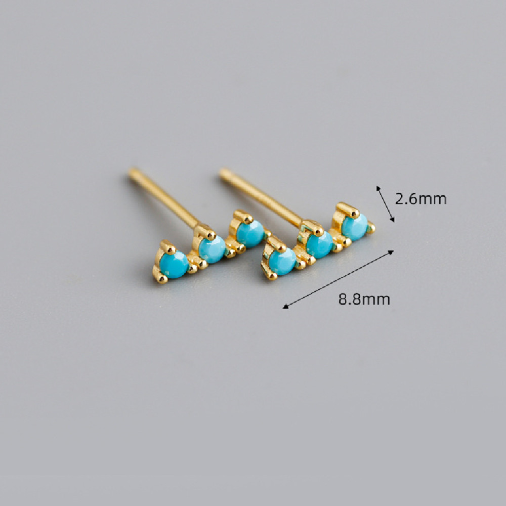 S925 Sterling Silver Diamond Inlaid Turquoise Zircon Strip Ear Buckle