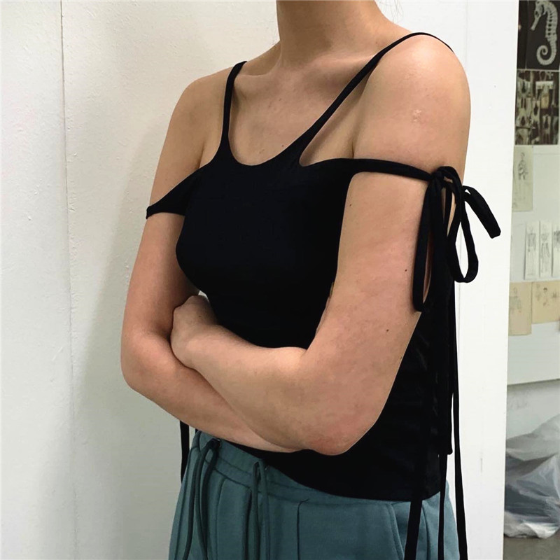 One-shoulder Trendy Lace-up Slim Fit Sleeveless Vest