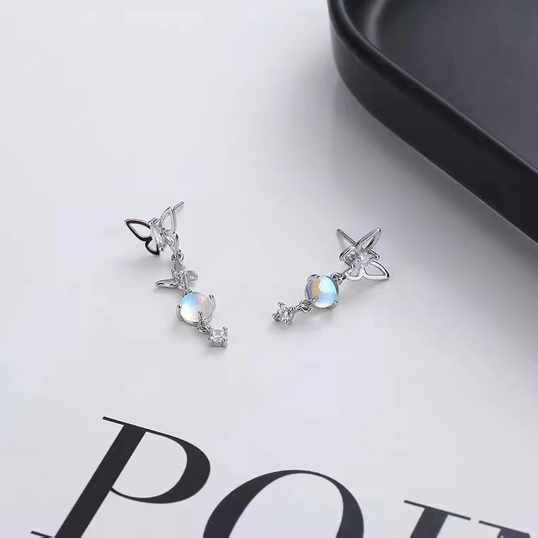 Moonlight Stone Butterfly Ear Studs Female
