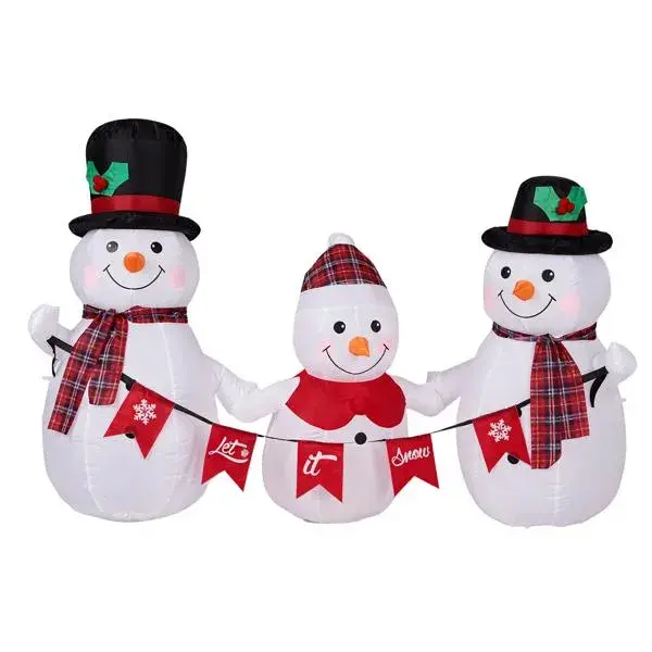 6.2FT Lighted Christmas Inflatable Decoration, Inflatable Snowman Family With Bunting, Funny Blow Up Yard Decorations With Built-in LED Lights For Holiday Party