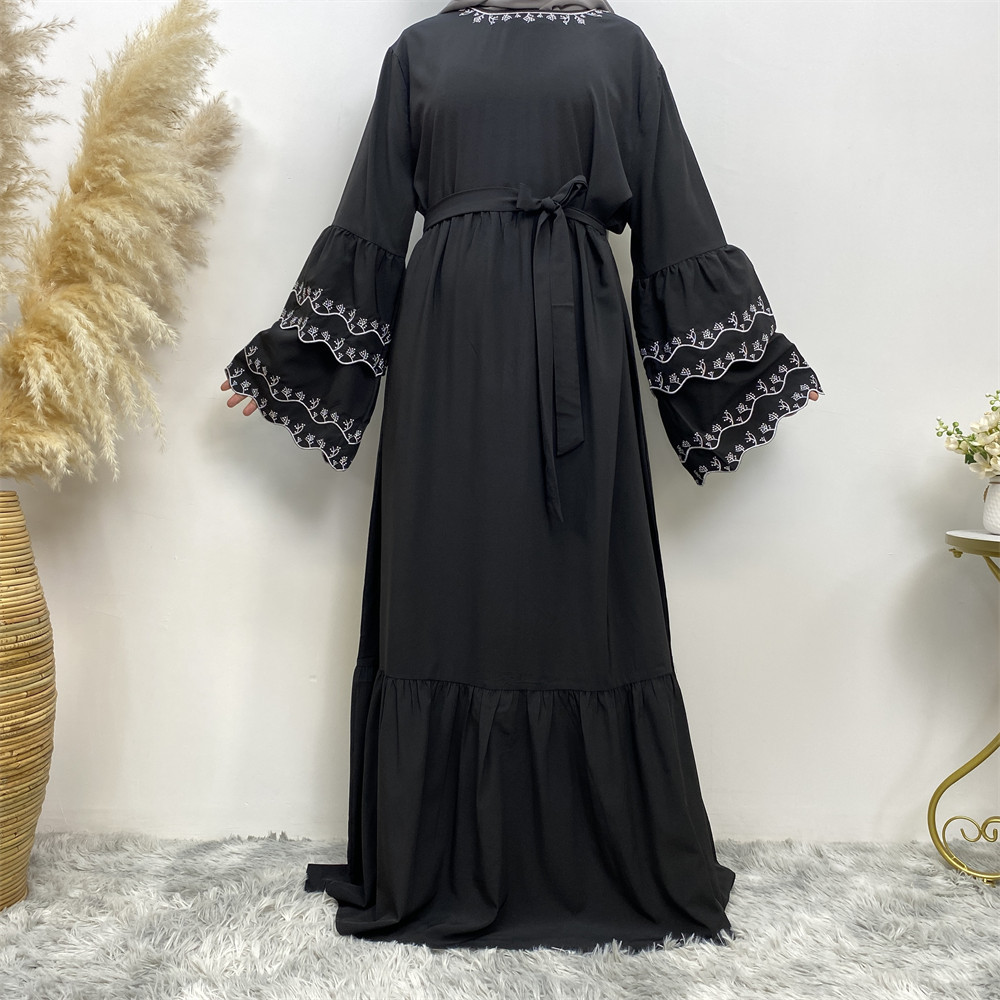 Fashionable Petal Sleeve Dress With Embroidery And Slim Fit Black - Shop at LoveMi