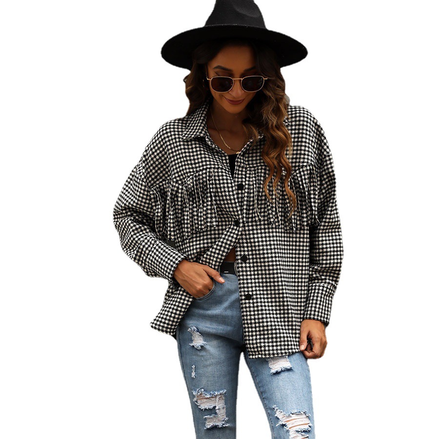 Title 4, Fashion Plaid Houndstooth Shirt Autumn Winter W...