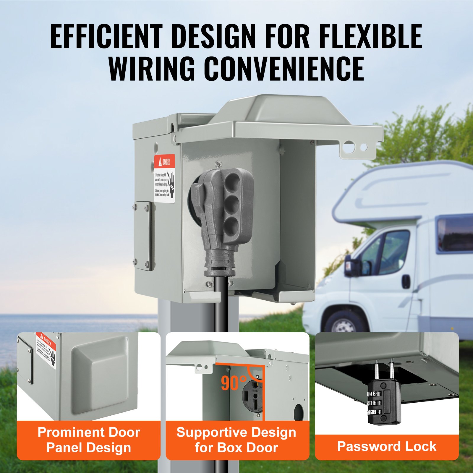 VEVOR 50 Amp RV Power Outlet Box, 125 250 Volt, Enclosed Lockable Outdoor RV Receptacle Box, NEMA 14-50R Weatherproof Electrical Panel, For RV Camper Trailer Motorhome Tested To UL Standards image 2