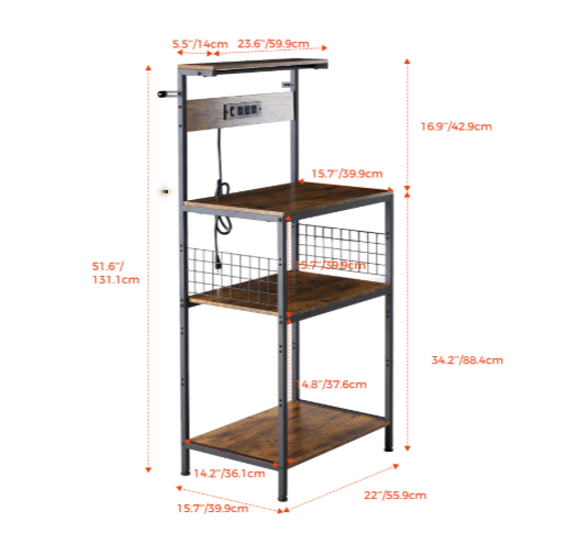 Kitchen Bakers Rack With Power Outlet, Adjustable Storage image 7