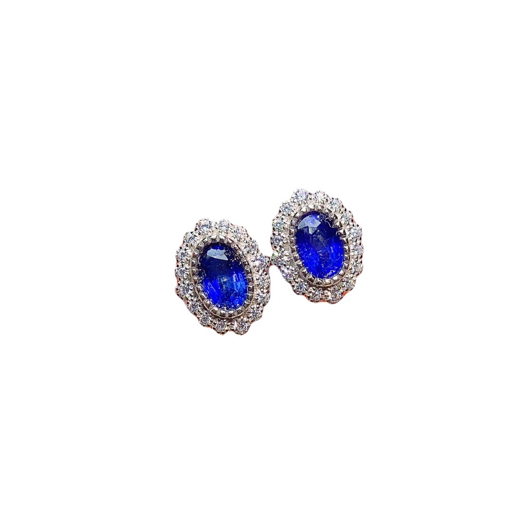 Title 2, Natural Sapphire Stud Earrings S925 Silver Inla...