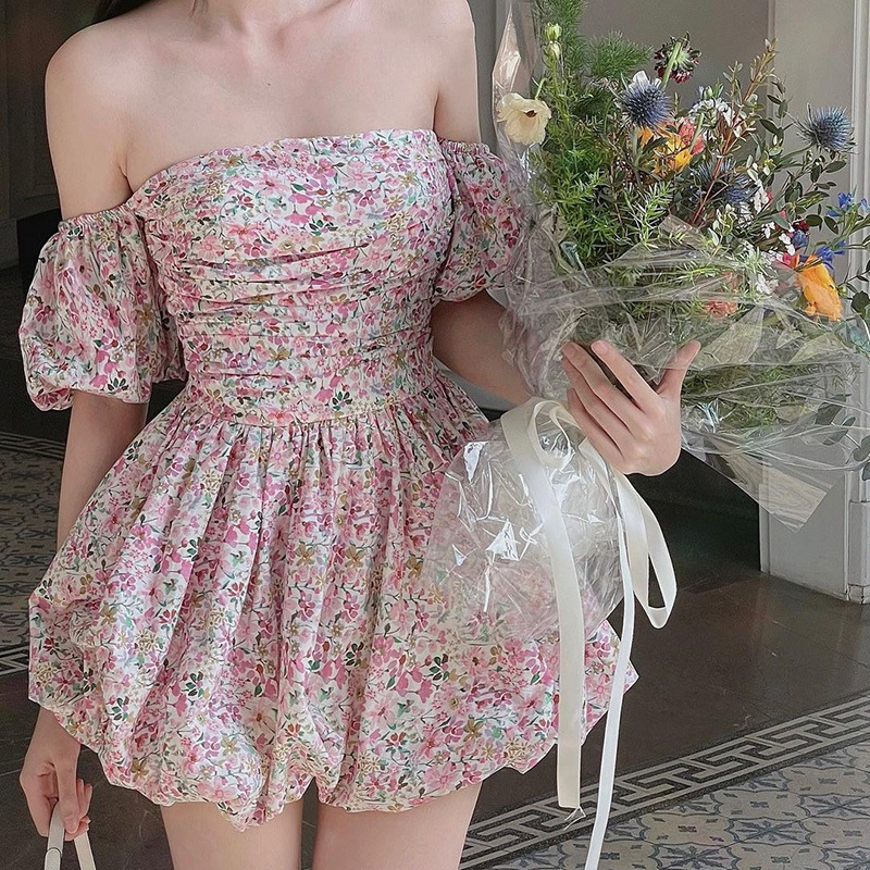 Fragmented Flower A Swing Off Shoulder Two Wear Dress Pink - Shop at LoveMi