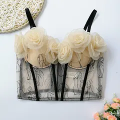 Beauty Camisole Embroidered Flower Tube Top Vest - Apricot - View 1