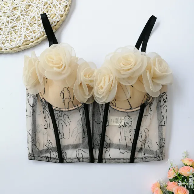 Beauty Camisole Embroidered Flower Tube Top Vest Apricot - Shop at LoveMi