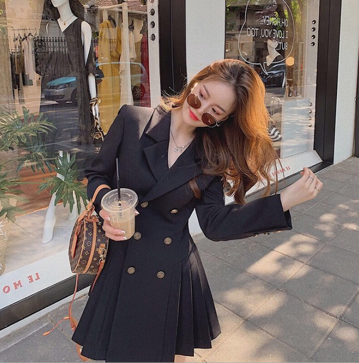 Black Suit Dress Temperament Long-sleeved Small Skirt