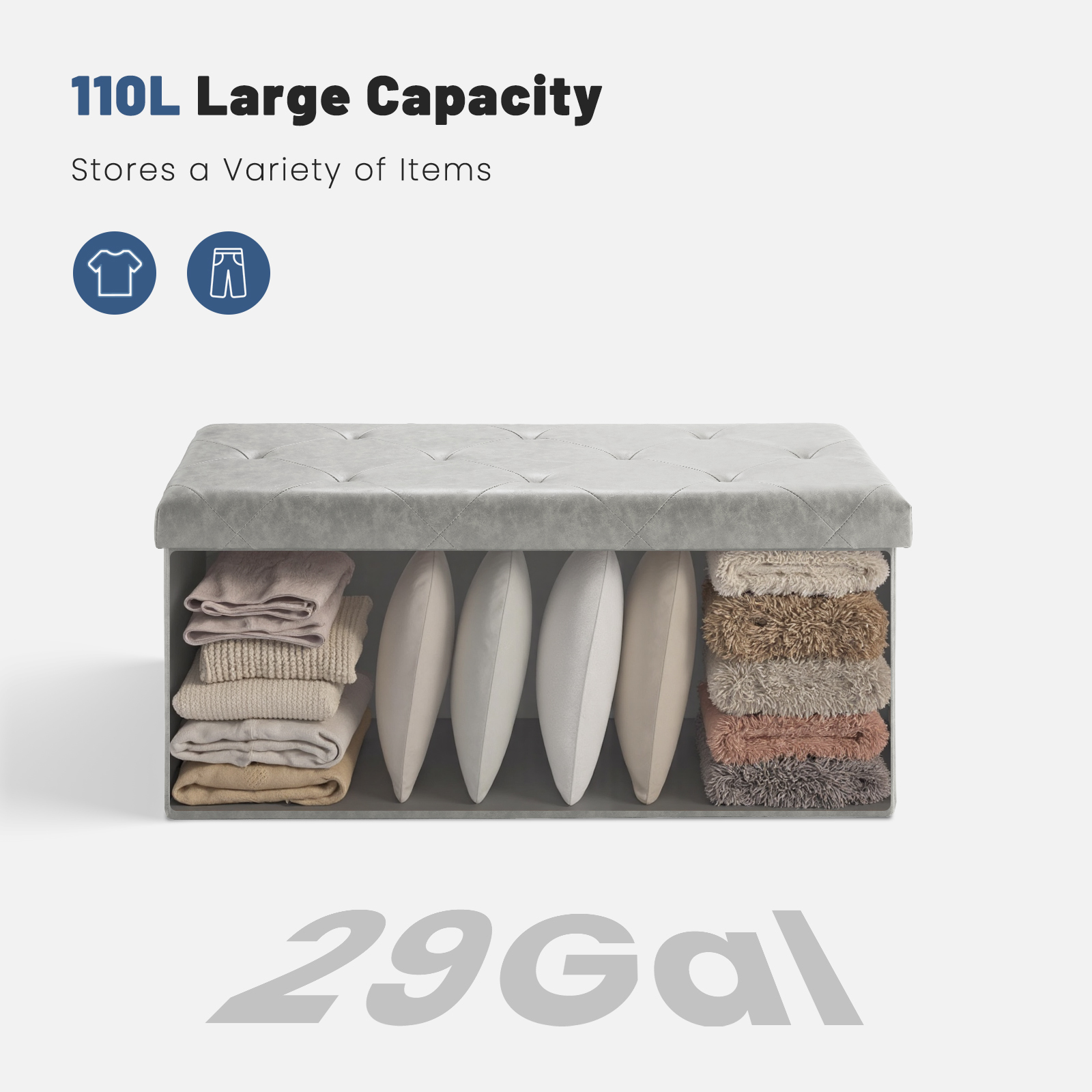 43-inch Foldable Storage Bench, Made Of PVC, With A Load Capacity Of 660 Pounds image 4