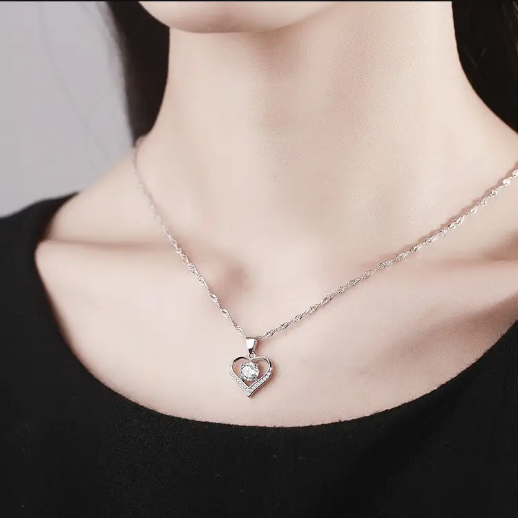 S925 Sterling Silver Silver Necklace Female Love Clavicle Chain Korean Version Of Wild Heart-shaped Silver
