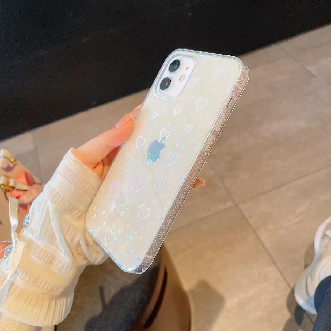 Laser Double Colorful Love Transparent Phone Case