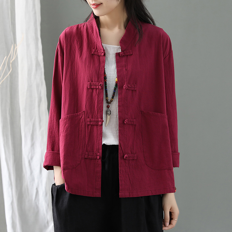 Loose And Casual Cardigans Zen Tea Clothes Tops In Spring And Autumn Wine Red - Shop at LoveMi