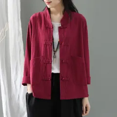 Loose And Casual Cardigans Zen Tea Clothes Tops In Spring And Autumn - Wine Red - View 1
