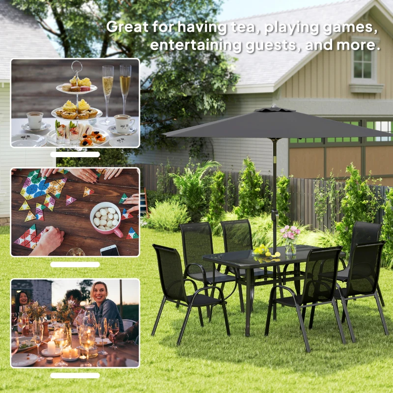 8 Pieces Patio Furniture Set With 9Ft Patio Umbrella, Outdoor Dining Table And Chairs, Black