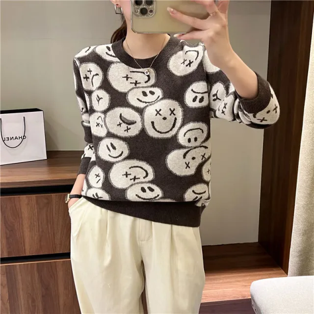 Jacquard Western style Popular Bottom Knit Coffee - Shop at LoveMi