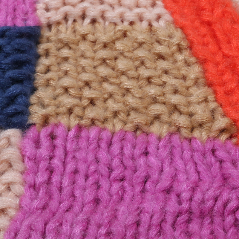 Sweater Contrast Color Knitting Needle Long Sleeve V-neck Loose - Image 3