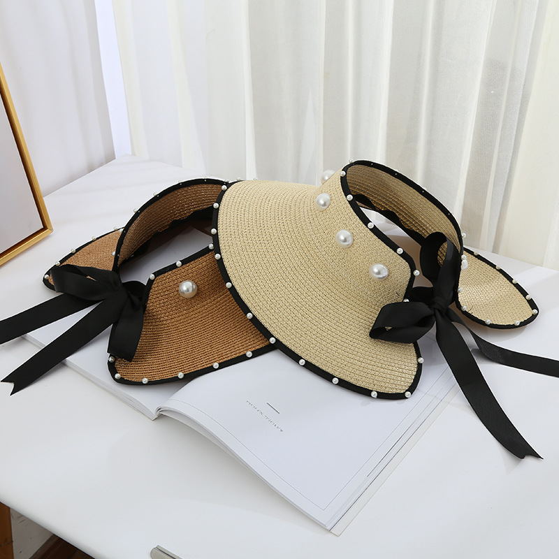 Sweet Pearl Sunshade Large Brim Sky Top Foldable Straw Hat