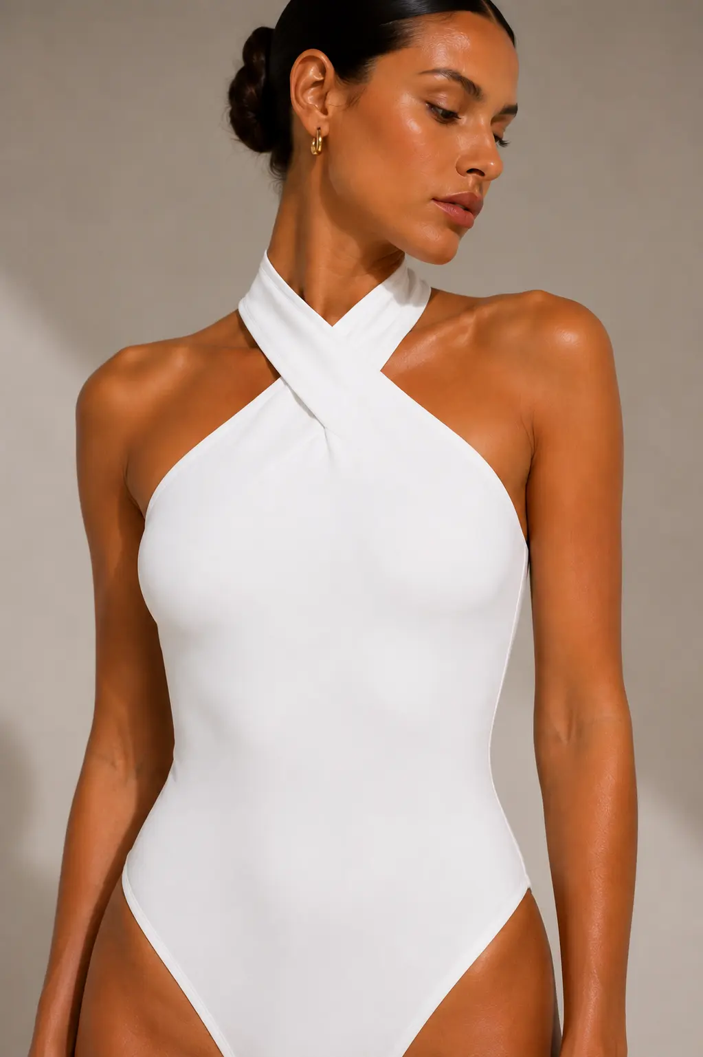 Women's Cross Halter Bodysuit Sleeveless Soft Stretch