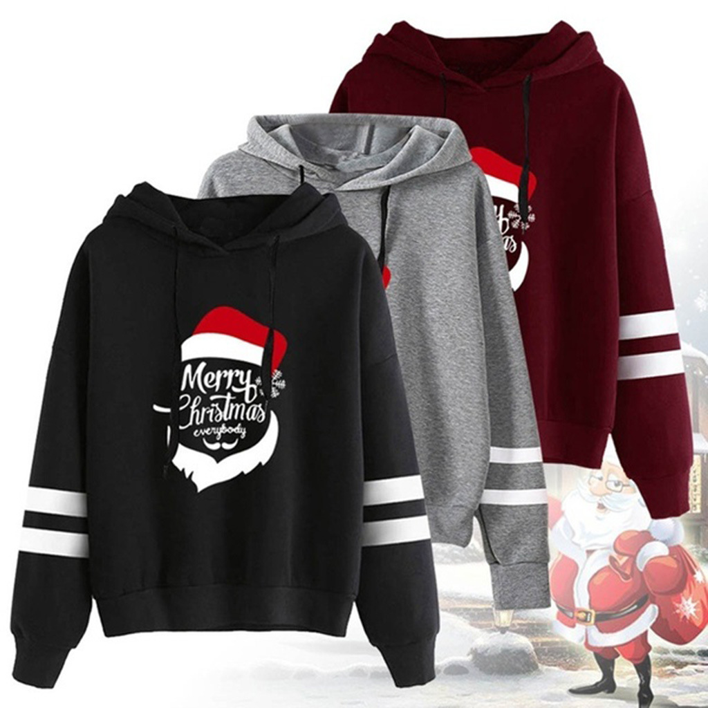 Explosive Christmas Print Long-sleeved Plus Velvet Loose Hooded Sweater Women