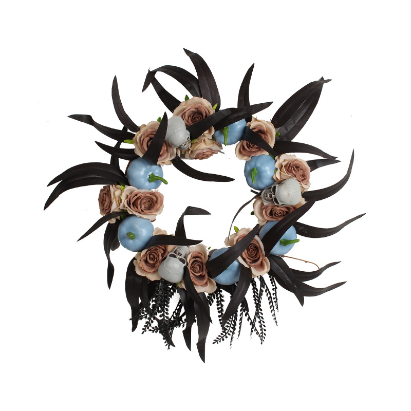 Halloween pumpkin skeleton wreath door hanging