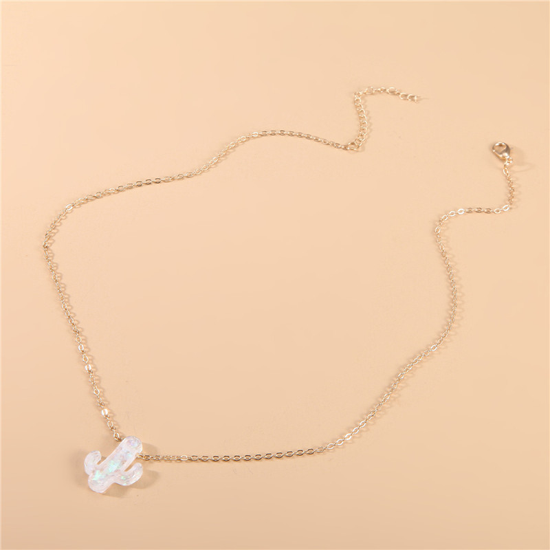 Plant Flower Simple White Cactus Pendant Necklace