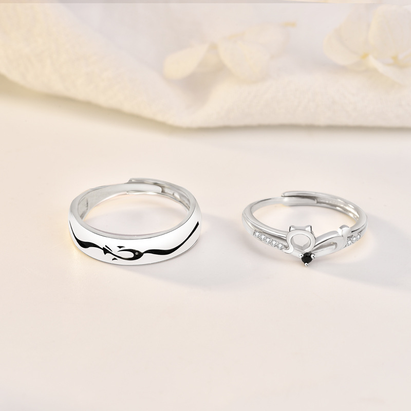 Cat And Fish Couple Ring In Sterling Silver With Accessories