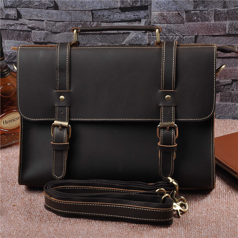 Mens Genuine Leather Cowhide Crazy Horse Leather Handbag — foto 4