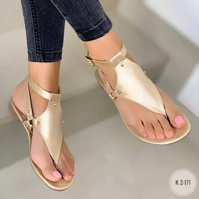 Large Size Casual Flat Flip Flops With Beach Buckle Sandals Gold - Shop at LoveMi