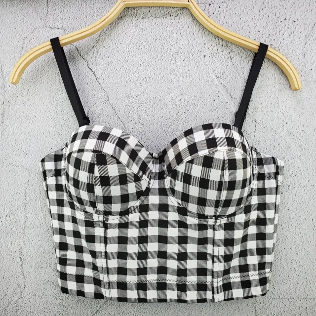 Retro Plaid Camisole French Niche Youth Self cultivation All match Strapless Women's Waistcoat Black - Shop at LoveMi