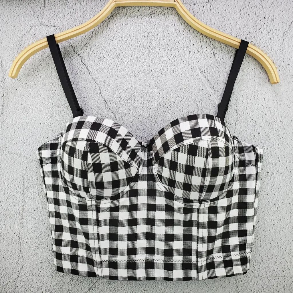 Retro Plaid Camisole French Niche Youth Self-cultivation All-match Strapless Women's Waistcoat - Black
