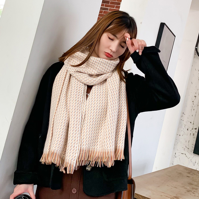 European And American Cashmere Warm Tassel Shawl Thickened Scarf