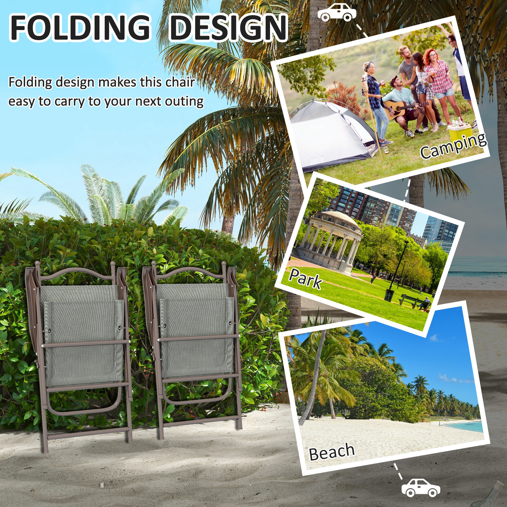 Two Foldable Garden Chair Sets, Mesh Seats-Dark Gray — image 8