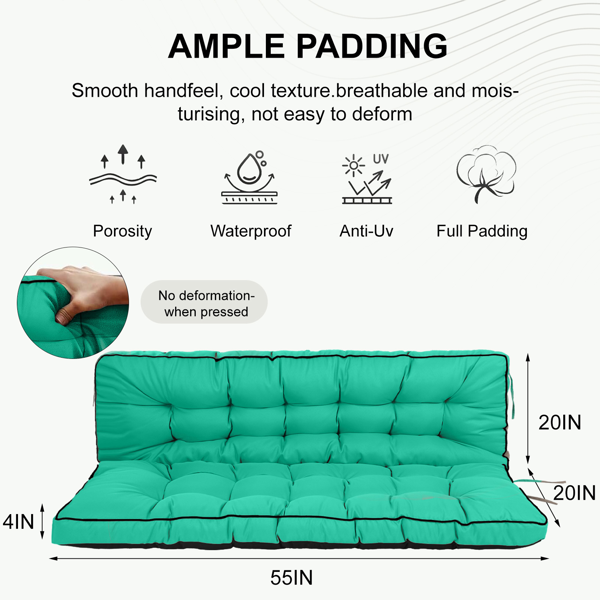 Outdoor Swing Cushions 55 Inch,Waterproof 4in  Thick Porch Swing Cushion Replacement With Backrest And Ties,Comfortable 2-3 Seat Pation Swing Pad For Backyard,Garden,Lawn,Outdoor Furniture Blue — foto 3