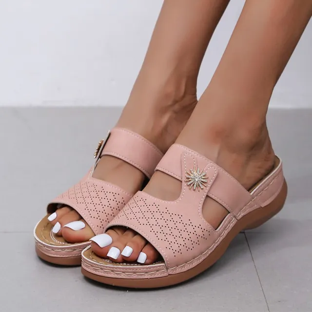 Casual Slippers Women's New Thick Bottom Wedges With Flowers Sandals Pink - Shop at LoveMi