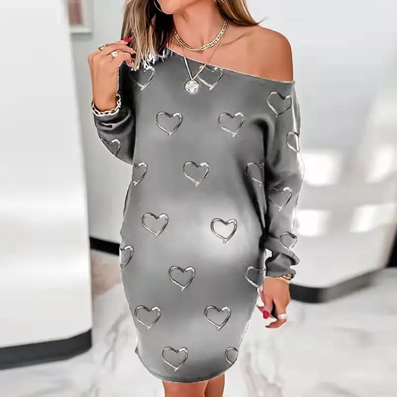 Printed Round Neck Long Sleeve Loose Dress