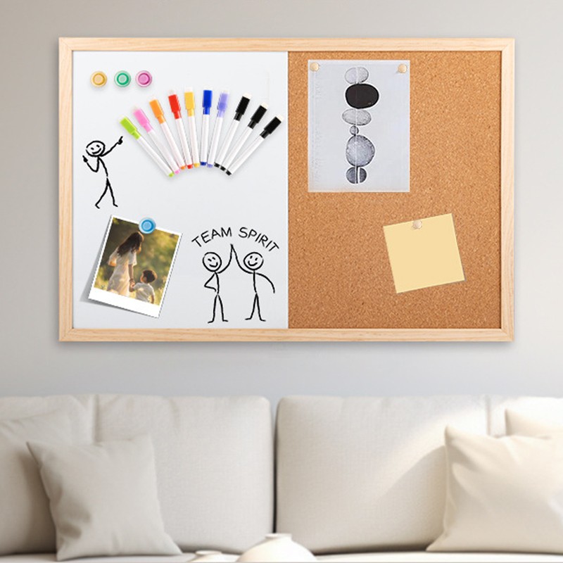 Magnetic Whiteboard And Cork Board Combo With White Wood Frame 60x40cm — image 9