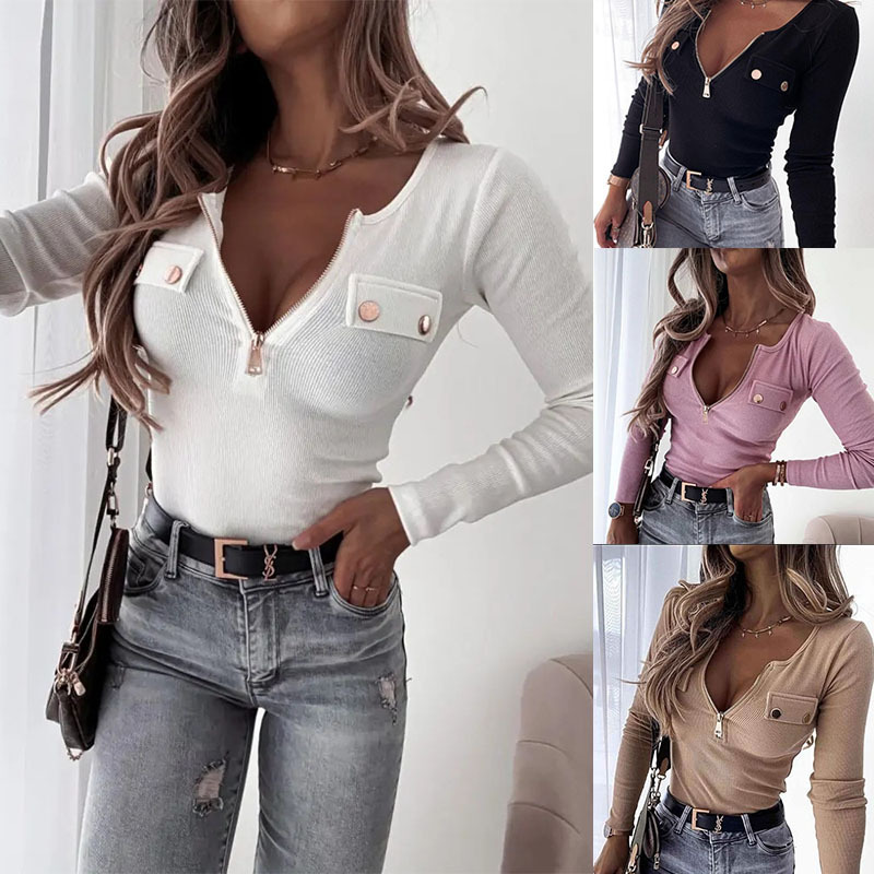 Title 8, Fashion Knitted Slim Long Sleeve Pullover Zippe...