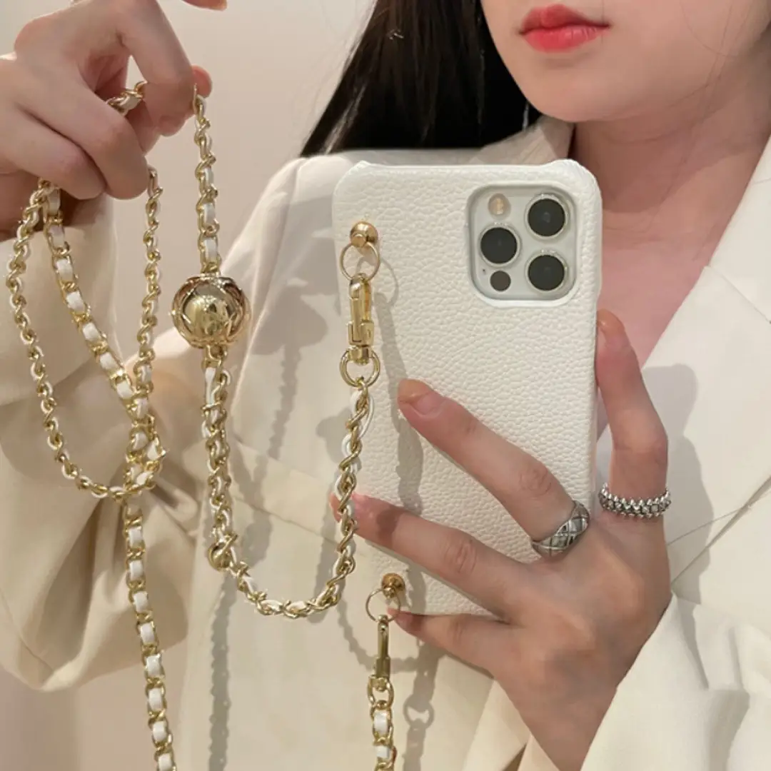 Litchi Pattern Golden Ball Oblique Back Suitable For Mobile Phone Case
