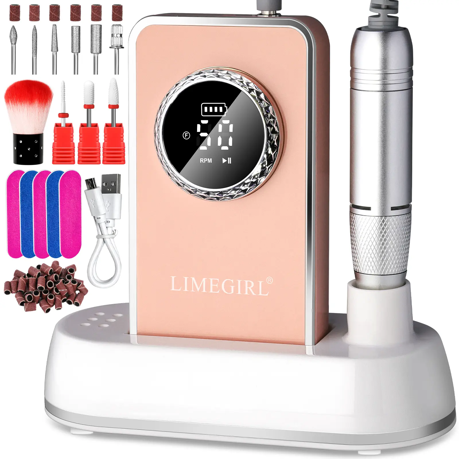 50000RPM Professional Electric Nail File Kit - Rechargeable Cordless Nail Drill For Acrylics Gel Nails, Portable E File Machine With 6 Bits For Home Salon Manic