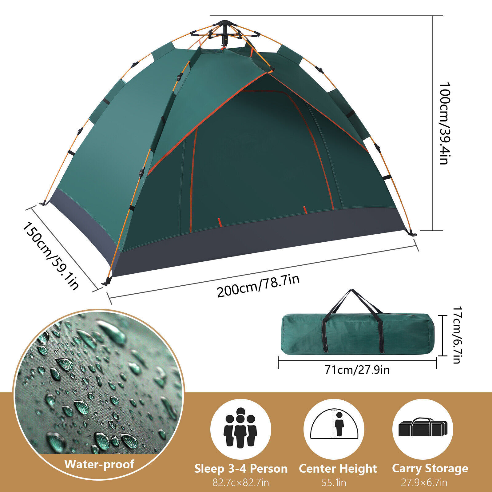 3-4 Man Automatic Instant Double Layer -Up Camping Tent Waterproof Outdoor 14
