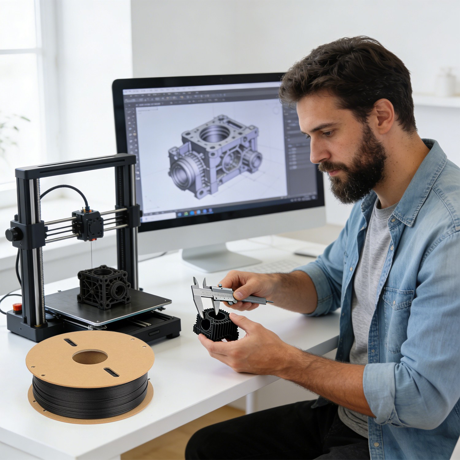 ASA-CF 3D Printer Filament, 15 Percent Carbon Fiber Reinforced, High Strength, UV Resistant, Weather Resistant, Durable Printing Material, Compatible With Most 