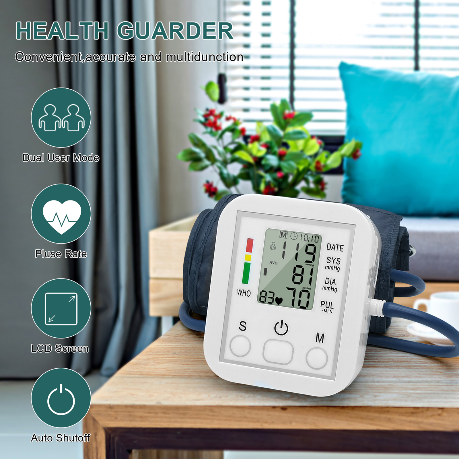 Blood Pressure Monitor UpperArm Digital Heart Rate Machine Cuff Device W& Memory