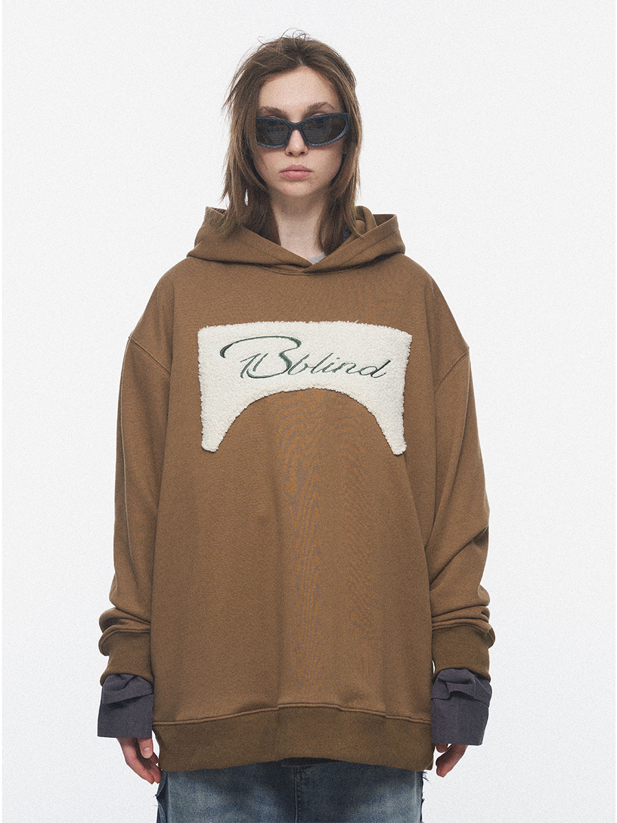 Sherpa Embroidered Loose Vintage Oversized Hooded Sweatshirt