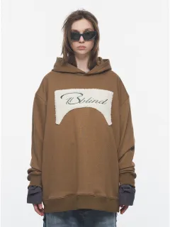 Sherpa Embroidered Loose Vintage Oversized Hooded Sweatshirt - Red - View 1