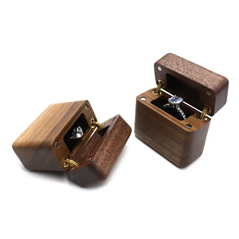 Walnut Ring Box Magnet Lighter Earring Studs