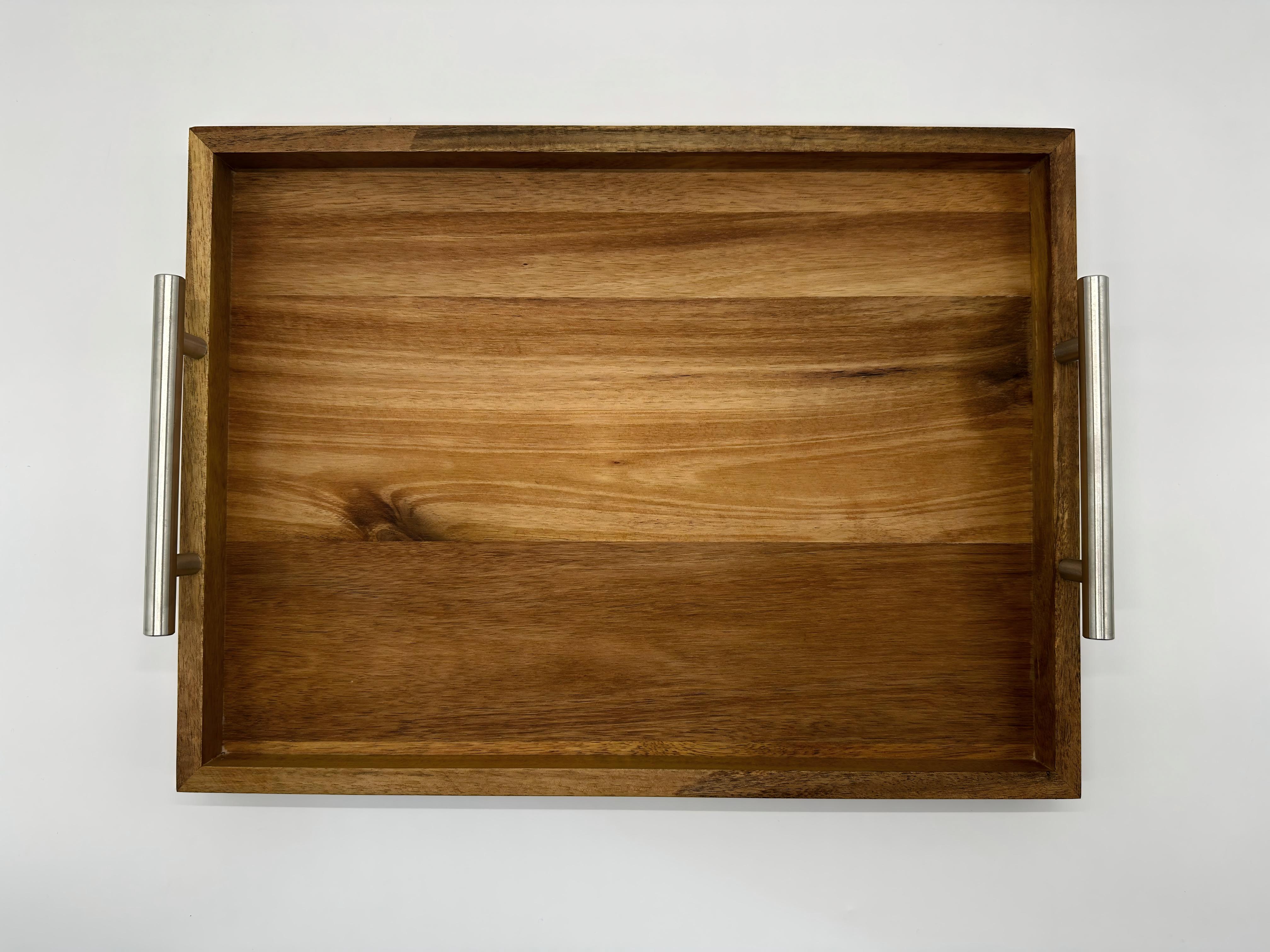 Wooden coffee table tray with brass handles modern serving