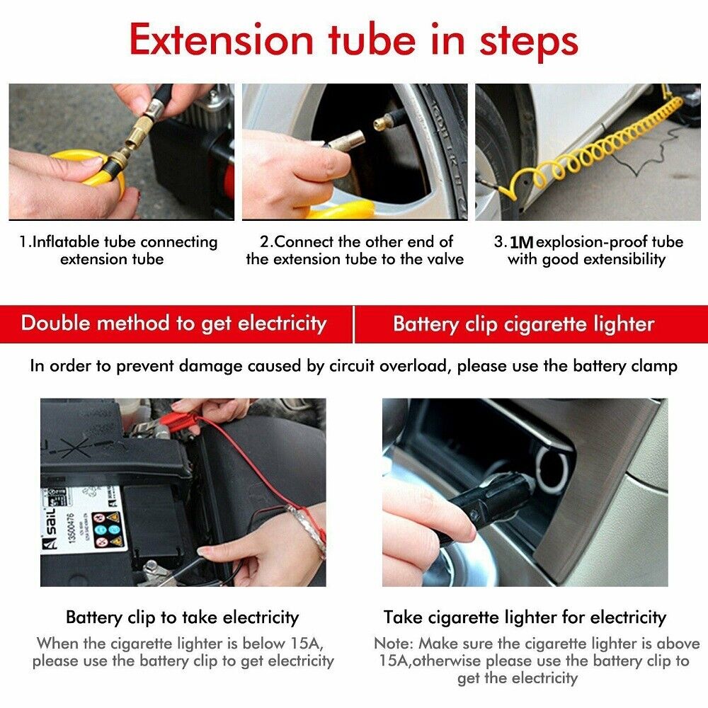 150PSI HEAVY DUTY PORTABLE 12V ELECTRIC CAR TYRE INFLATOR AIR COMPRESSOR PUMP — image 2